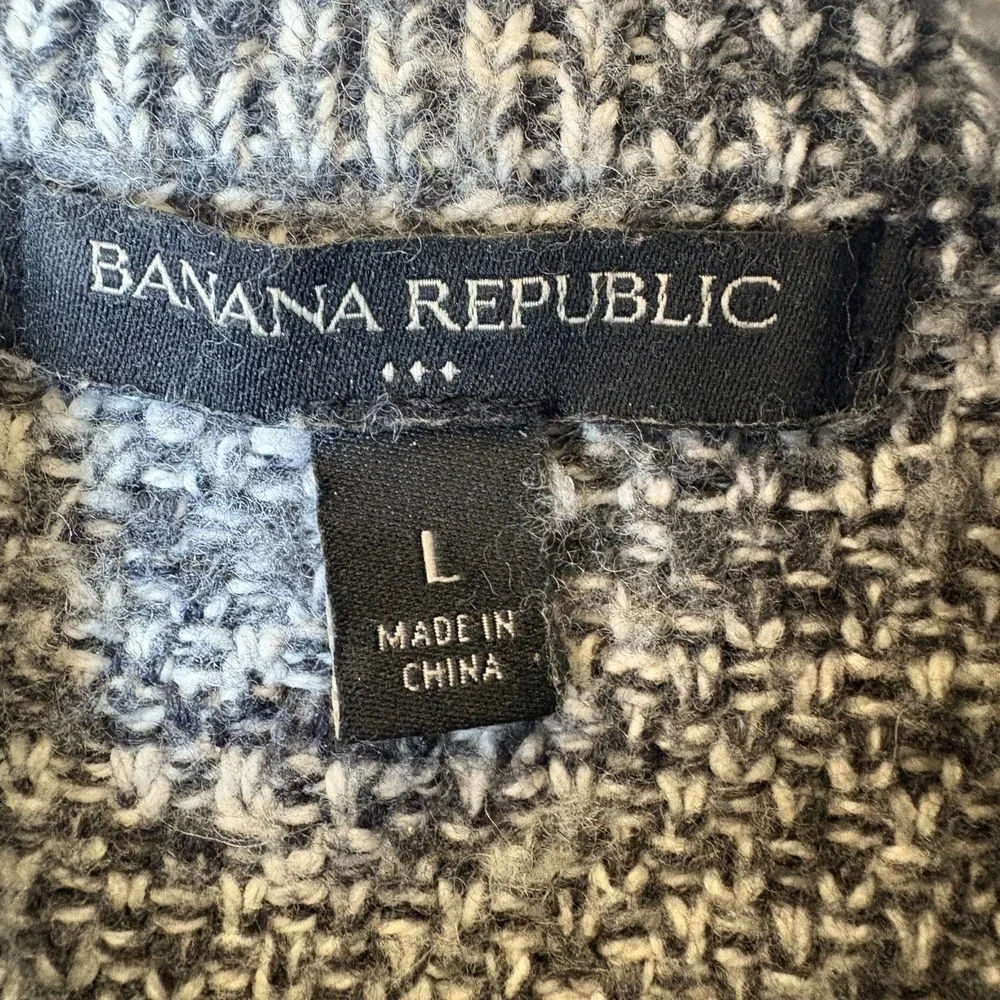 Banana Republic Sweater Mens Large White Gray Marled Cotton Mock Neck Pullover